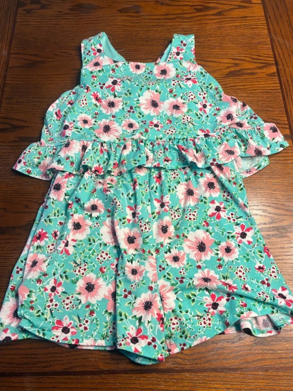 Bonnie Jean Mint Jade/Pink Floral Sleeveless Romper Girls Size XL - Like New